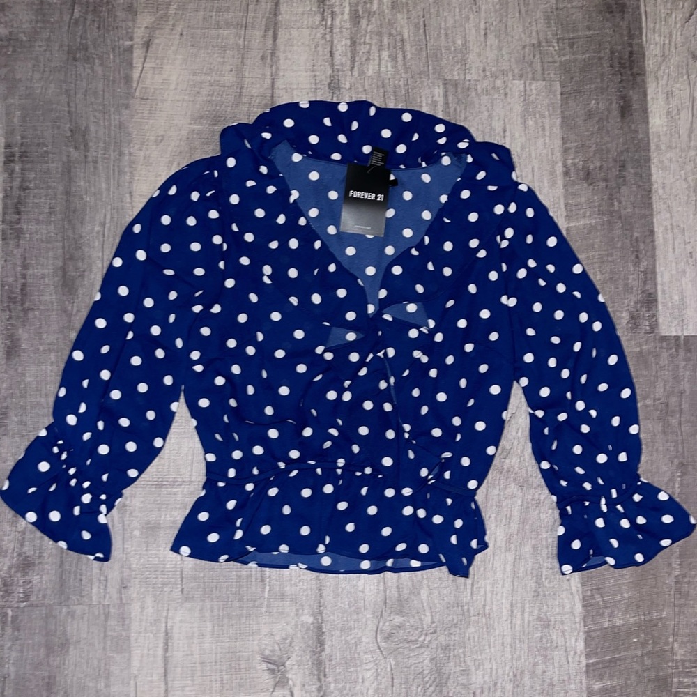 Navy blue polka dot crop top